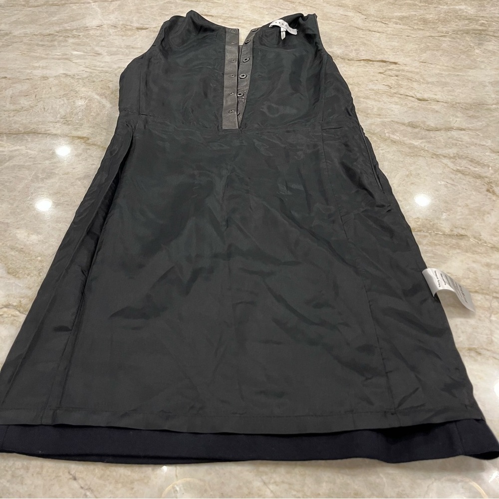 SANDRO | Sleeveless Leather Sheath Midi Dress |‎ Two Tone Black/Navy | Small - Picture 14 of 16